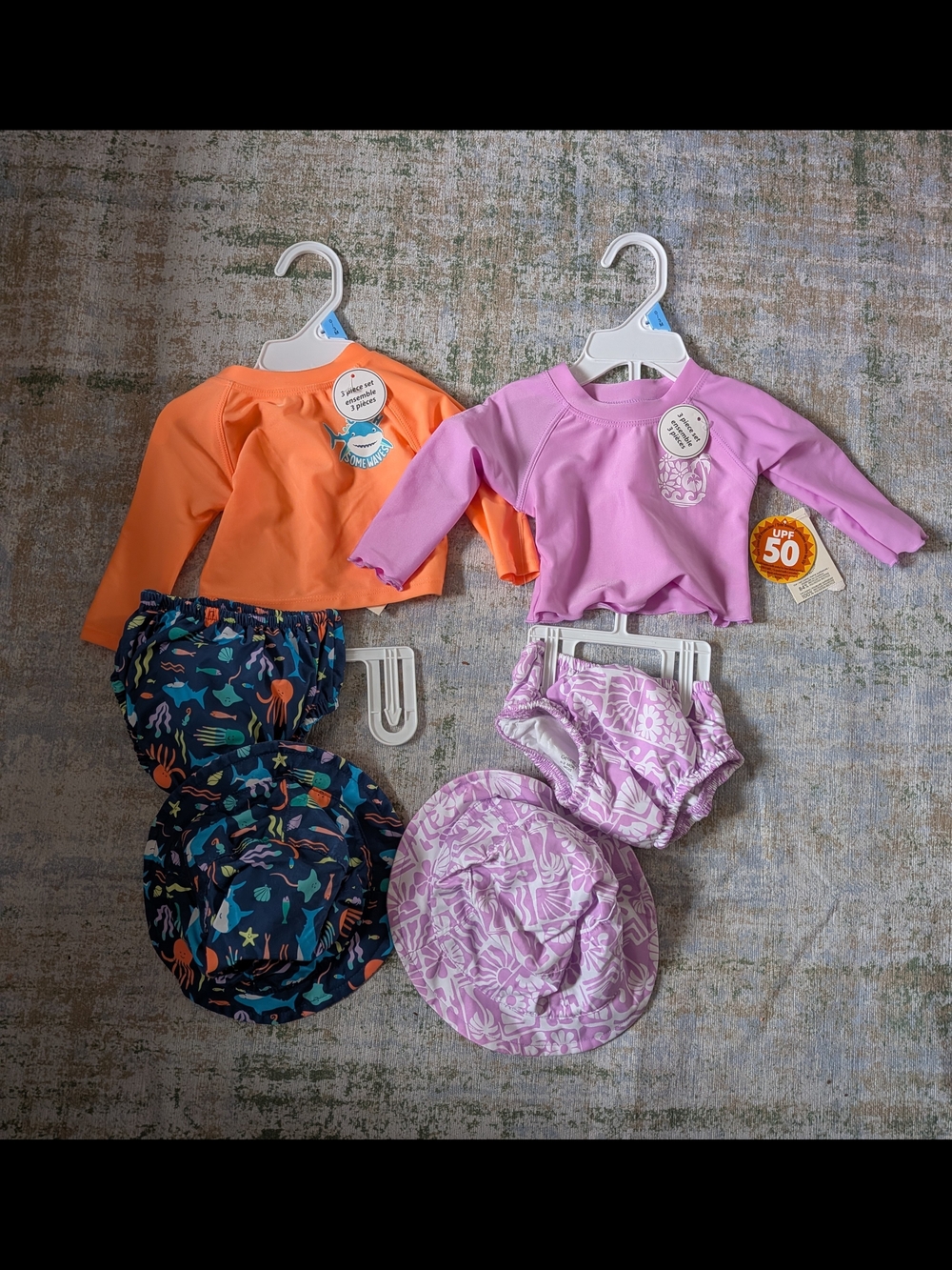 BNWT 2 Sets Of 3 Piece George Baby Orange & Lilac Rash Guard Set